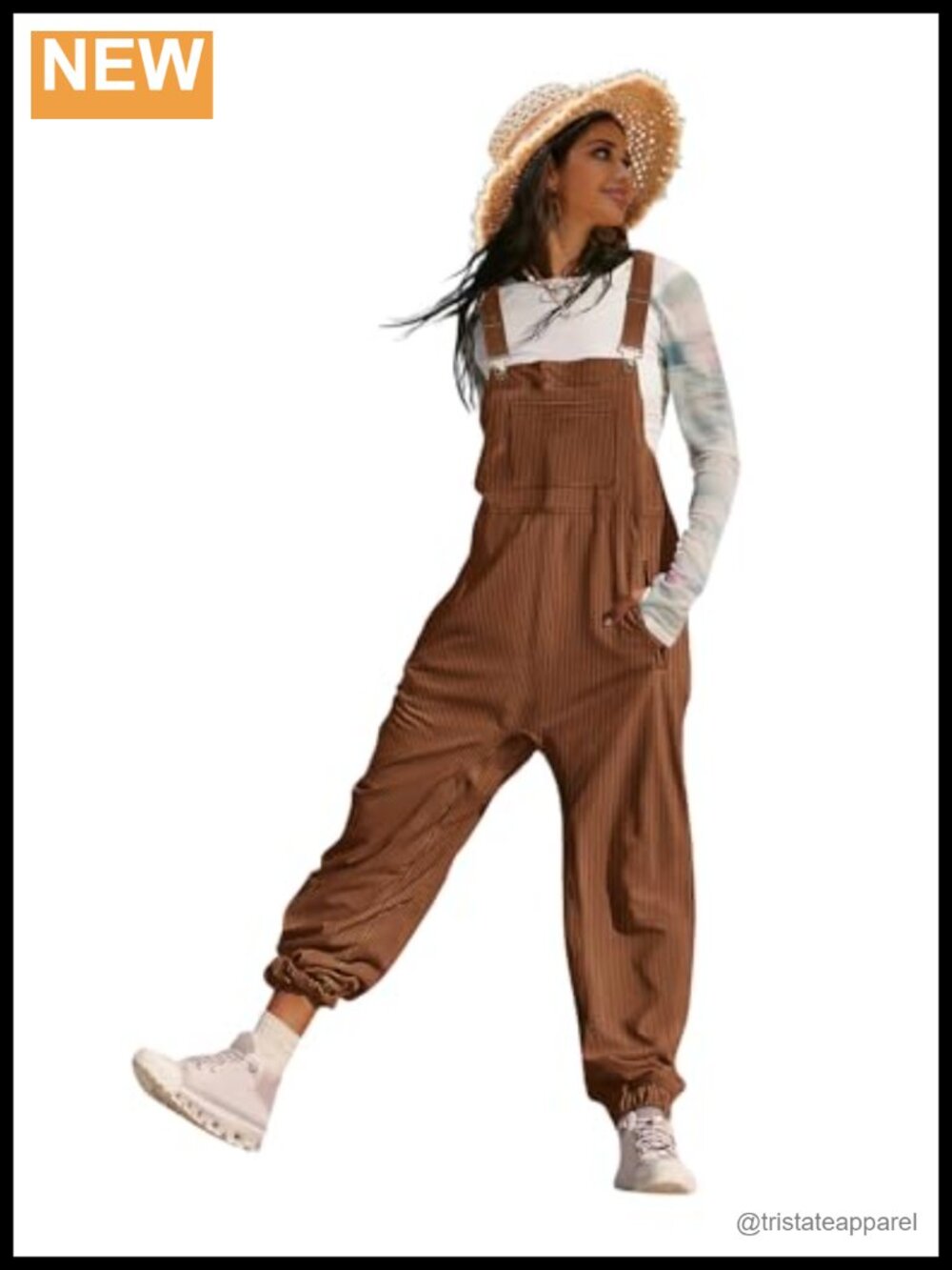 YESNO Women's Corduroy Overalls Sleeveless Adjustable Straps Loose Bib Jumpsuit